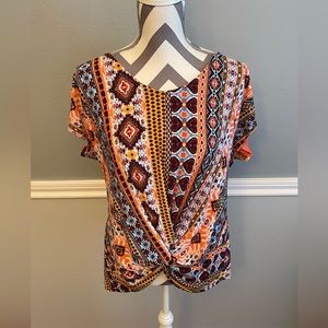 Bobbie Brooks - Multicolor - Knotted Front - Lace Back Top - Size: XL